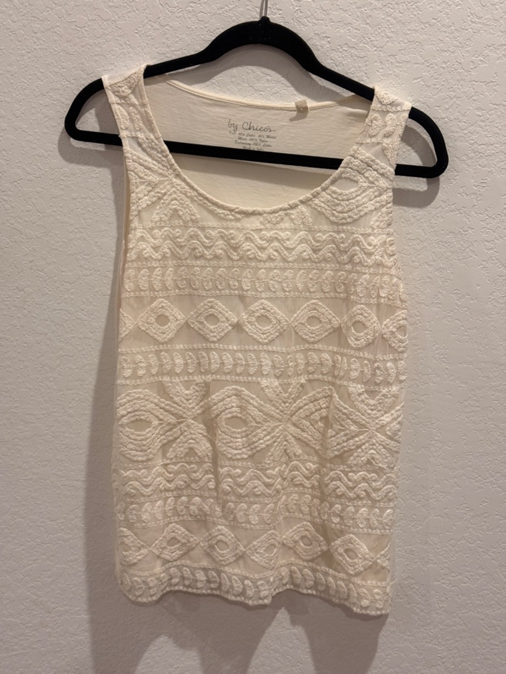Chico's Cream Embroidered Tank Top